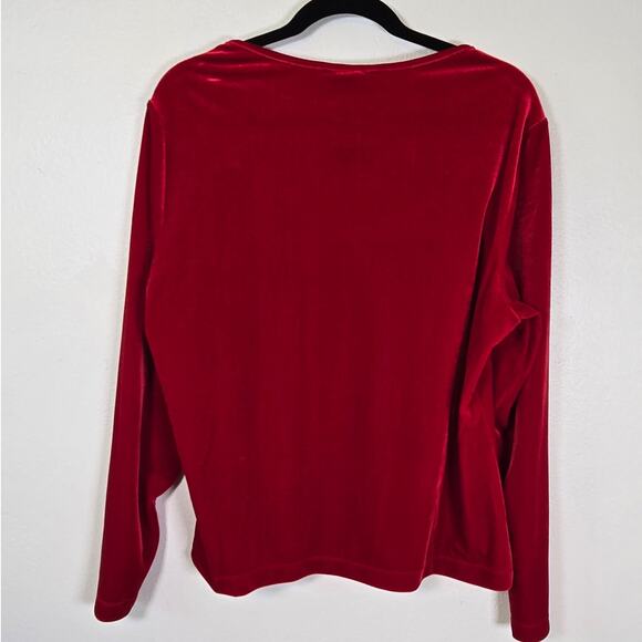 Lands End Festive Season Blouse Women's 1X Red Velvet Drape Neck Holiday Party - Picture 2 of 7